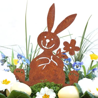 Paashaas Tuinsteker - Paasdecoratie Metaal - Tuin Aankleden - Roestige Afwerking - 30 cm - Bruin
