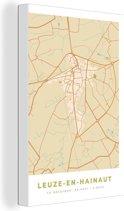 Canvas Schilderij België - Leuze-en-Hainaut - Kaart - Stadskaart - Plattegrond - 20x30 cm - Wanddecoratie