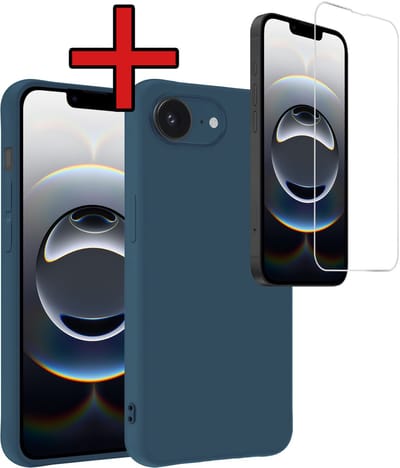 Hoesje - Met Screenprotector - Geschikt voor Apple iPhone 16e / 17e - Sterk & Shockproof - Telefoon Hoes - Back Cover - Siliconen Case - Telefoonhoes - Donkerblauw