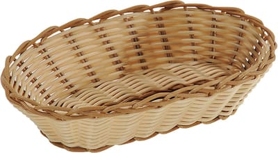 Kesper Brood/fruit mandje - gevlochten kunststof - beige - ovaal - L26 x B17 x H7 cm - broodmandjes - serveermandjes - fruitmanden