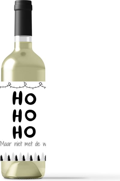 Wijnetiket - Kerst - HoHoHo - Maar niet met de wijn - A6 staand - Kerstcadeau - Wijncadeau - Wijnlabel - Kerstmis - Zwart - Wit - Grijs