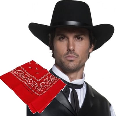 Cowboys verkleed set - volwassenen - Cowboyhoed zwart - met rode western zakdoek