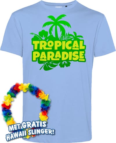 T-shirt Tropical Paradise | Toppers in Concert 2024 | Club Tropicana | Hawaii Shirt | Ibiza Kleding | Lichtblauw | maat XS
