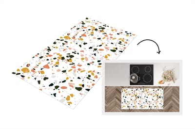 Keukenloper - Loper keuken - Grijs - Oranje - Terrazzo - Patronen - 120x60 cm - Keukenloper vinyl