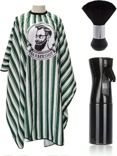 Livano Baardschort - Beard Bib - Scheerschort - Baard Cape - Kappersmantel - Kapmantel - Groen + Baardborstel + Spuitfles