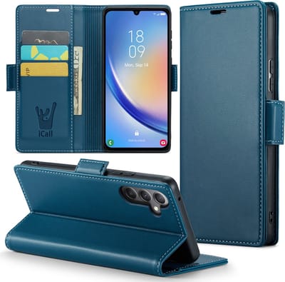 Hoesje geschikt voor Samsung Galaxy A34 - HyperCase Book Cover Kunstleer Blauw