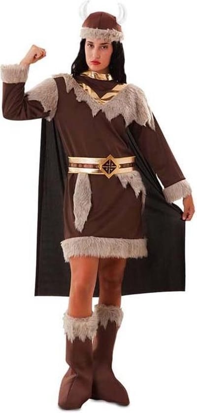 Witbaard Verkleedjurk Viking Dames Bruin 4-delig Maat S