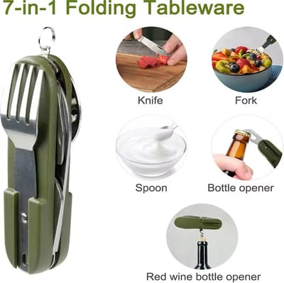 SY-FT008 7-in-1 multifunctionele outdoor camping draagbare opvouwbare serviescombinatie (groen)
