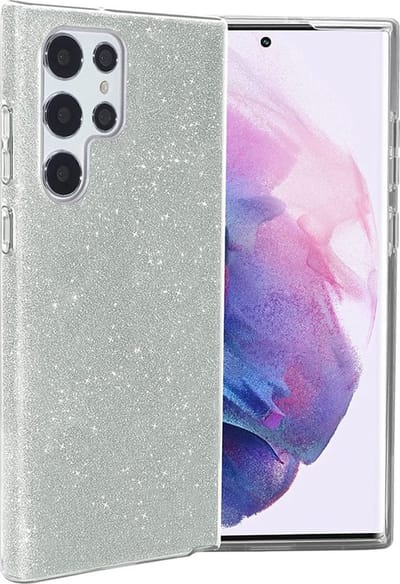 Casemania Hoesje Geschikt voor Samsung Galaxy S24 Ultra - Zilver - Glitter Back Cover