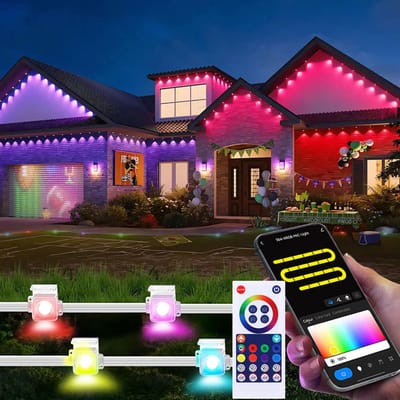 MUPOO Permanente Lichtsnoeren voor Dakrand - Slimme Verlichting - Met Afstandsbediening - App - WIFI - 45 meter - 90 LED - IP65 Waterdicht - Buitenverlichting Kerstmis - Sfeerverlichting voor thuis