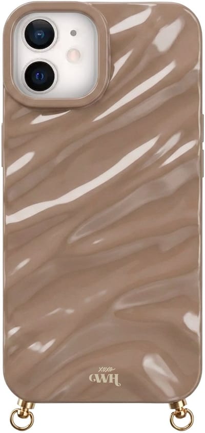xoxo Wildhearts Glaze Cord Case Taupe telefoonhoesje - geschikt voor iPhone 11 - Dream hoesje geschikt voor telefoonkoord - Glimmende silicone case met plooien - Vlekbestendig hoesje met haakjes - Beige / Creme