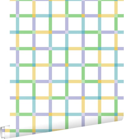 ESTAhome behang geblokt motief groen, geel, paars en blauw - 50 x 900 cm - 132057