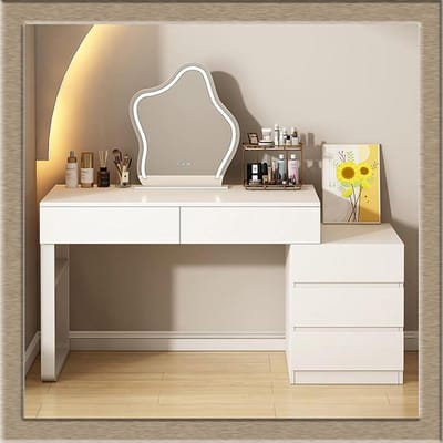 Kaptafel met Verlichting - Make-up Tafel Dressoir - Make-up Aanbrengen - Verstelbare Helderheid - 80-110 cm breed - Wit