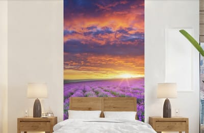 Behang - Fotobehang Lavendel - Wolken - Lente - Breedte 120 cm x hoogte 240 cm