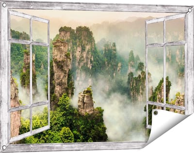 Gards Tuinposter Doorkijk Zhangjiajie Klif Bergen in China - 90x60 cm - Tuindoek - Tuindecoratie - Wanddecoratie buiten - Tuinschilderij