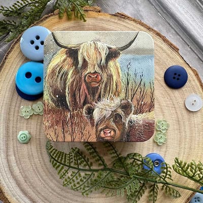 Alex Clark Square Tin Highland Cows ~ Vierkant opbergblikje hooglander