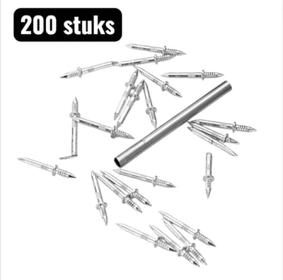 200 stuks - Spijkers & Nagels - Naadloze plintnagels met dubbele uiteinden - Onzichtbare Plint- en Houtbevestiging - Verborgen schroeven - Speciaal gereedschap voor naadloze plinten en massief houten plinten - Zilver