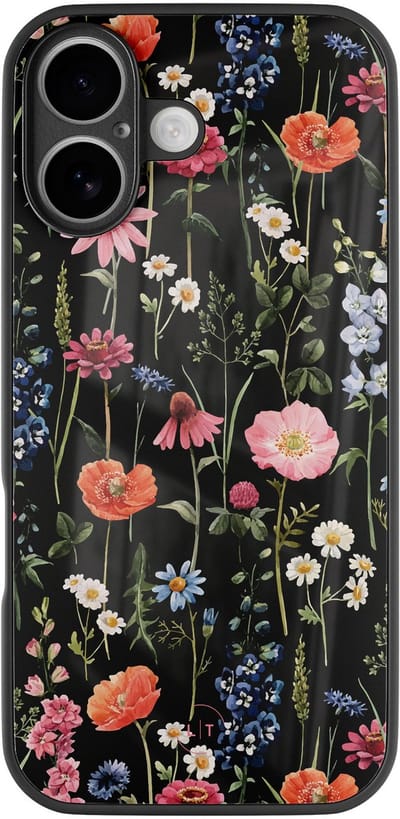 Hoesje geschikt voor iPhone 16 - Dark flowers - Luxe Glazen Hardcase - Bloemen - Multi - Leuke Telefoonhoesjes