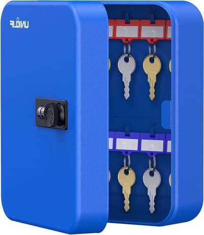 Veilige Sleutelopslag voor 20 Sleutels met Code, Wandmontage Sleutelkluis, Sleutelorganizer met Labels voor Thuis, Kantoor en Bedrijf, Blauw