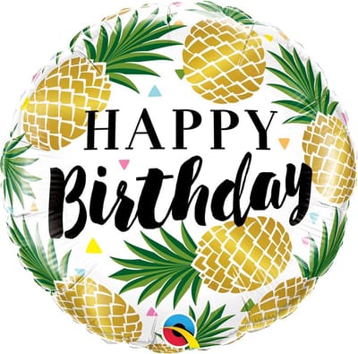 Folie cadeau ballon Gefeliciteerd/Happy Birthday ananas 45 cm - Folieballon verjaardag