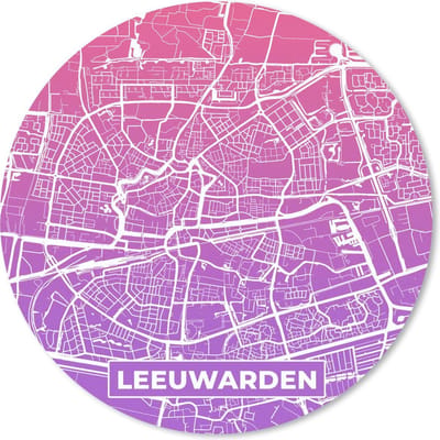 Muismat rond 20x20 cm - Mousepad Stadskaart - Leeuwarden - Paars - Ronde muismatten
