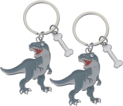 2x stuks metalen sleutelhanger van een t-rex dino - 5 cm - dieren cadeau artikelen - kinderen