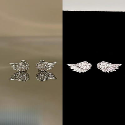 Ensemble Boucles d'Oreilles Aile d'Ange et Croix - 34 Pièces Boucles d'Oreilles Strass Plaqué Argent Pour Femmes gray
