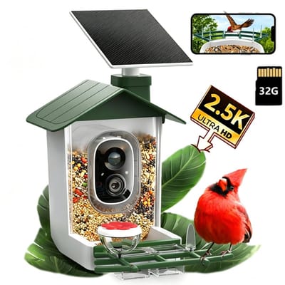 COOAU Vogelvoederhuisje - Vogelhuisje met Camera - 5MP HD Camera - AI vogelherkenning - Live Videostreaming en Meldingen - Met Zonnepanelen - Met 32GB TF-Karte