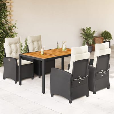 vidaXL - 5-delige - Tuinset - met - kussens - poly - rattan - zwart