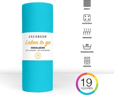 Jacobson - Hoeslaken - 90x200cm - Jersey Katoen - tot 25cm matrasdikte - Turquoise