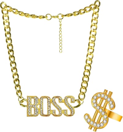 Hip Hop Kostuum Set voor Carnavals- en Feestoutfits, Inclusief Boss Logo en Dollar Kettingen, Unisex 80s en 90s Stijl