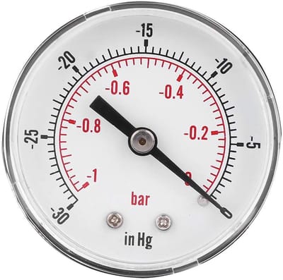 Dailygoods- Vacuum Gauge 50mm - Drukmeter - 1/8 BSPT Achteraansluiting - Messing Onderdelen - Transparante Deksel - Duurzaam