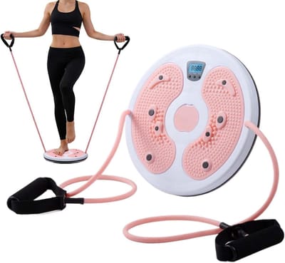 Draaischijf Buikspieren - Torsieschijf Fitness - Thuis Trainen - Met Calorieënteller - 28 cm Diameter - Roze Wit
