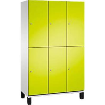 C+P Double-tier locker Cambio, 3 vakken, 6 legborden, op poten, B 1200 x D 525 x H 1980 mm, lichtgrijs/kleedgroen