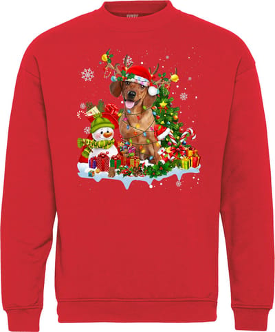 Kersttrui Kerst Teckel | Foute Kersttrui Dames Heren | Kerstcadeau | Kerstpakket | Rood | maat XS