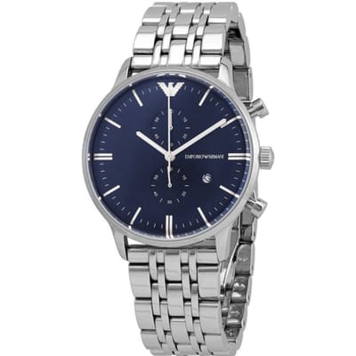 Emporio Armani AR80013 Blauwe Wijzerplaat Chronograaf Herenhorloge 43mm zilver