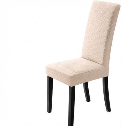 Livatto Stretch Stoelhoezen Elastische Eetstoelhoezen – Set van 6 – Beige – Moderne Jacquard Stoelbeschermers – Wasbaar en Verwijderbaar – Geschikt voor Eetkamerstoelen en Hotelstoelen
