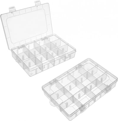 Thijox - 2 Stuks Sorteerdozen met 12 Roosters, Verstelbare Scheidingswanden, Transparant Kunststof, 19,5 x 13,2 x 3,6 cm voor Sieraden, Kralen, Oorbel