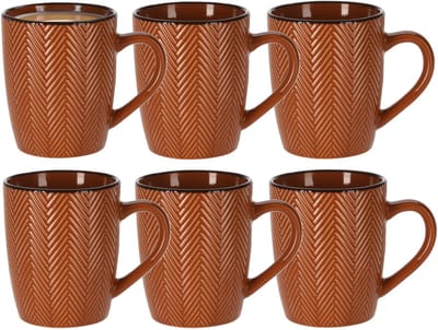 Siaki Koffiemok/theemok - 6x - Fishbone - terra - 370 ml - mokken - keramiek