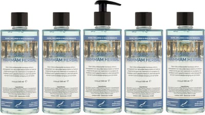 Handzeep Hammam Herbal 500 ml - met gratis pompje - set van 5 stuks - Voordeelverpakking