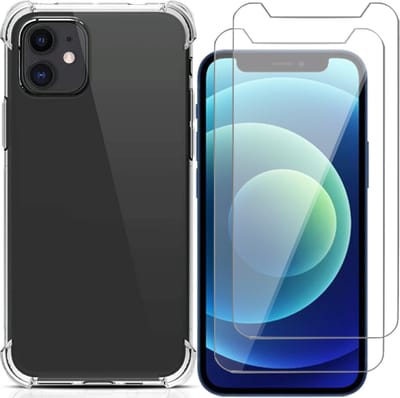 Hoesje geschikt voor iPhone 12 / 12 Pro - Back Cover Anti Shock Siliconen Case Transparant Hoes - 2x Screenprotector Gehard Glas Beschermglas Tempered Glass Screen Protector