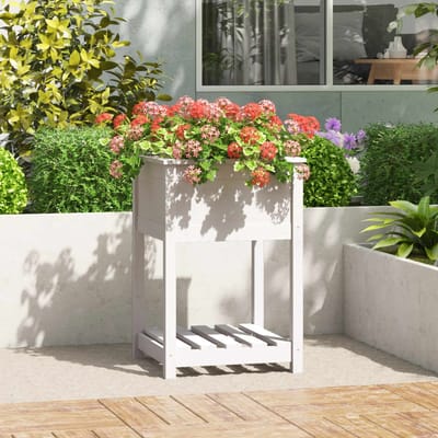 vidaXL - Plantenbak - met - schap - 54x54x81 - cm - massief - grenenhout - wit