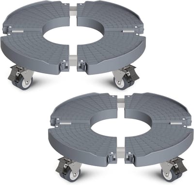 Plantenroller Ø 40-57 cm - Rolplank met 200 kg Draagkracht - Onderzetter voor Bloempotten met Zwenkwielen - 2 Stuks, Grijs
