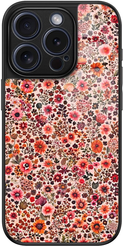 Hoesje geschikt voor iPhone 15 Pro - Vintage floral - Luxe Hard Case - Bloemen - Rood - Mooie Telefoonhoesjes