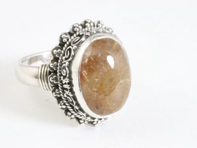 Traditionele zware bewerkte zilveren ring met rode zonnesteen - maat 18.5