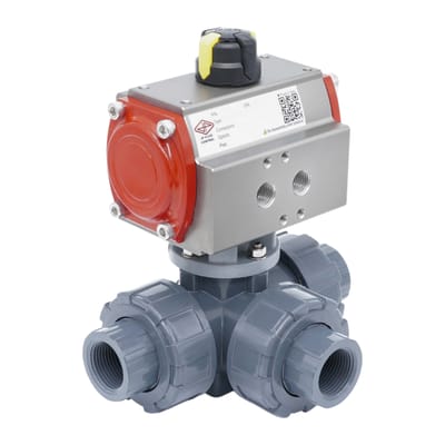 3-Weg Pneumatische Kogelkraan G1'' T-Boring PVC Veer-Openend