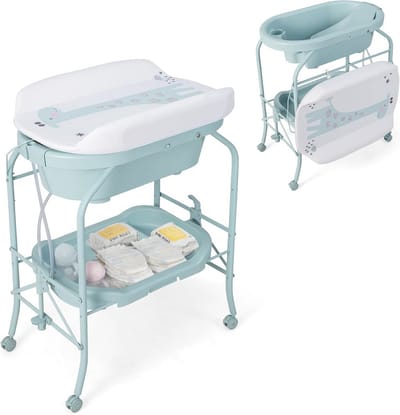 Veranderbank met Bad en Wielen - 2-in-1 Combinatie voor Baby's tot 12 Maanden