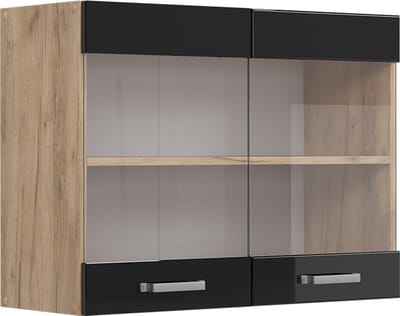 Vicco R-Line Glazen keukenkast – 80 cm Zwart hoogglans