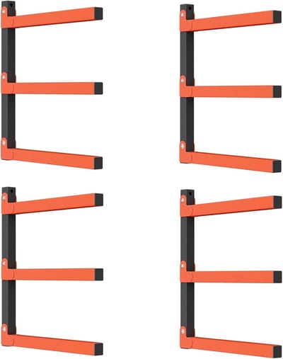 Houten Opbergrek - Garagerek Wandmontage - Zware Opslag - Roestbestendig Staal - 4 Planken - Oranje