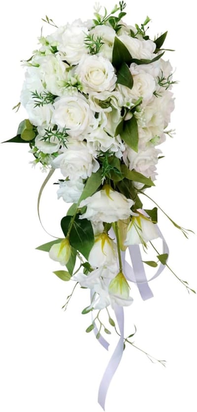 Bruidsboeket - Bruidsbloemen Boeket - Bruiloft Versieren - Traanvorm Romantisch - 23 x 55 cm - Wit Groen